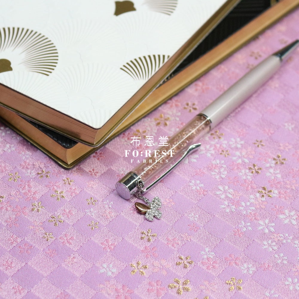 Gold Brocade - Tiny Flower Fabric Purple Polyester