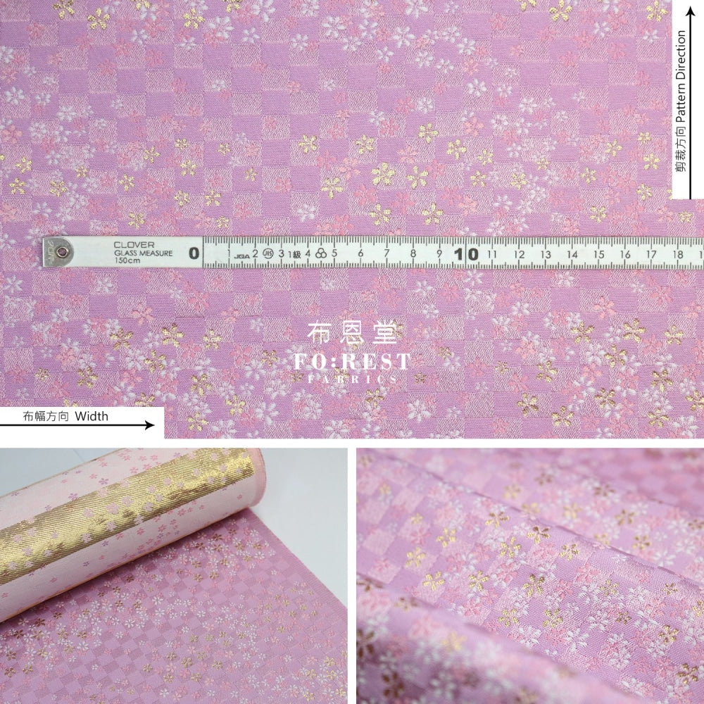 Gold Brocade - Tiny Flower Fabric Purple Polyester