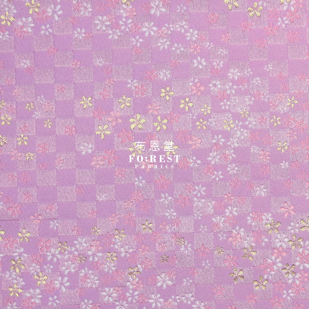 Gold Brocade - Tiny Flower Fabric Purple Polyester
