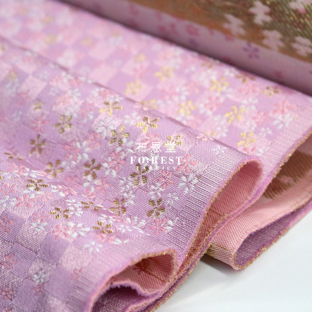 Gold Brocade - Tiny Flower Fabric Purple Polyester