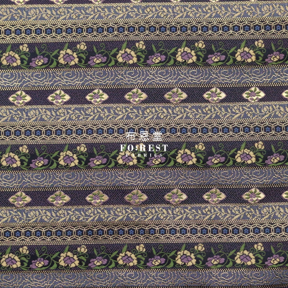 Gold Brocade - Tradition Strip Flower Fabric Polyester