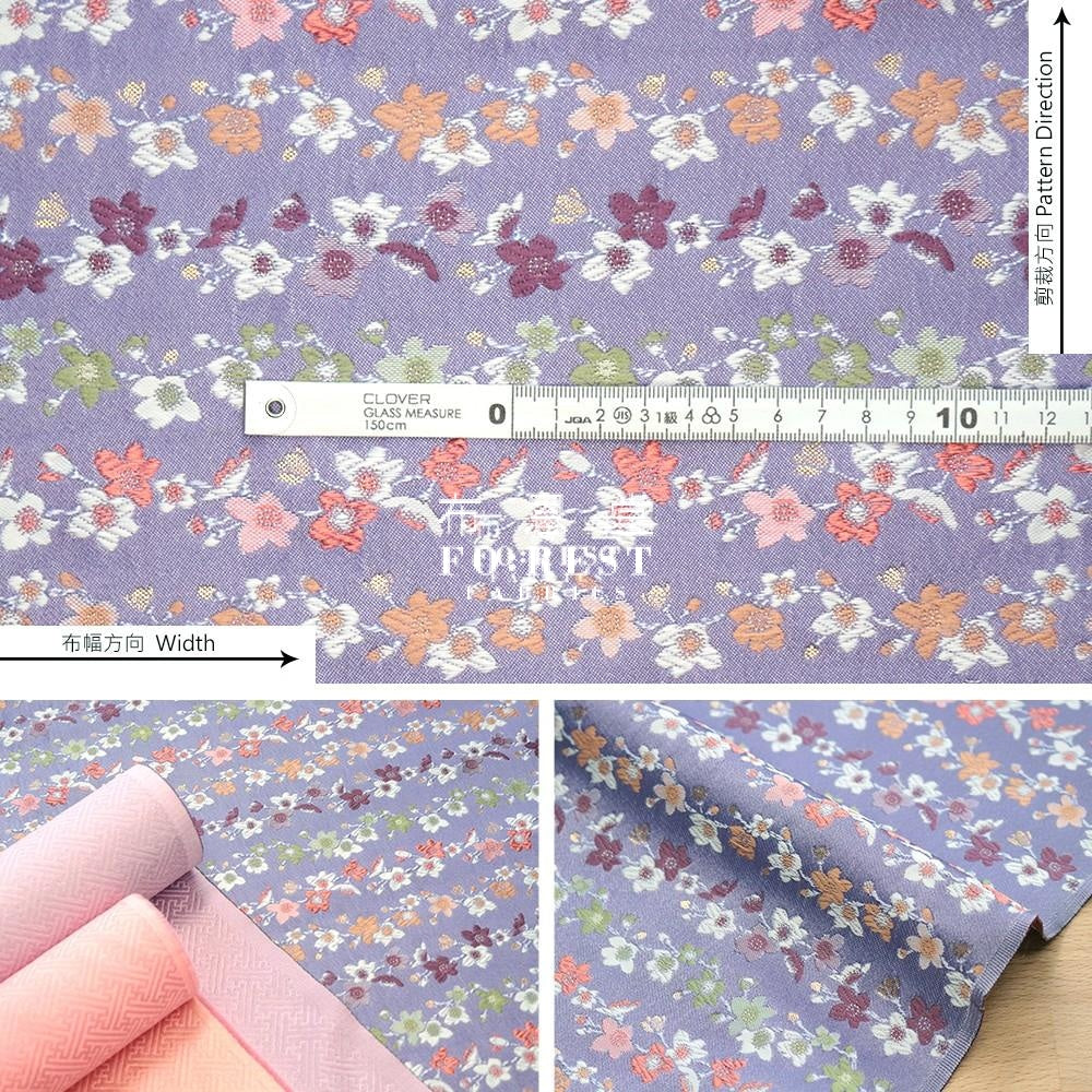 Gold Brocade - Vine Flower Fabric Purple Polyester