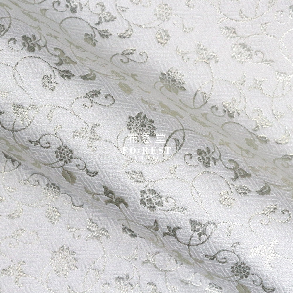 Gold Brocade - Vine Fabric White Polyester