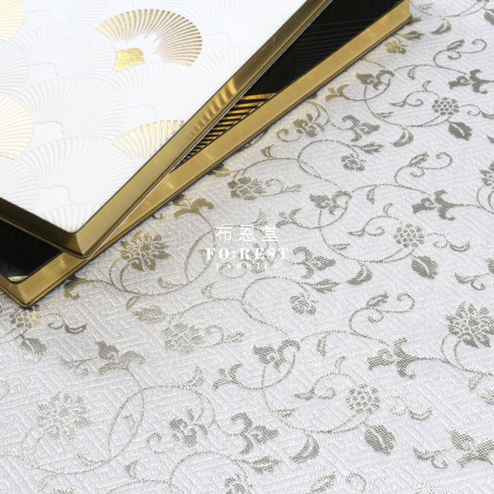 Gold Brocade - Vine Fabric White Polyester