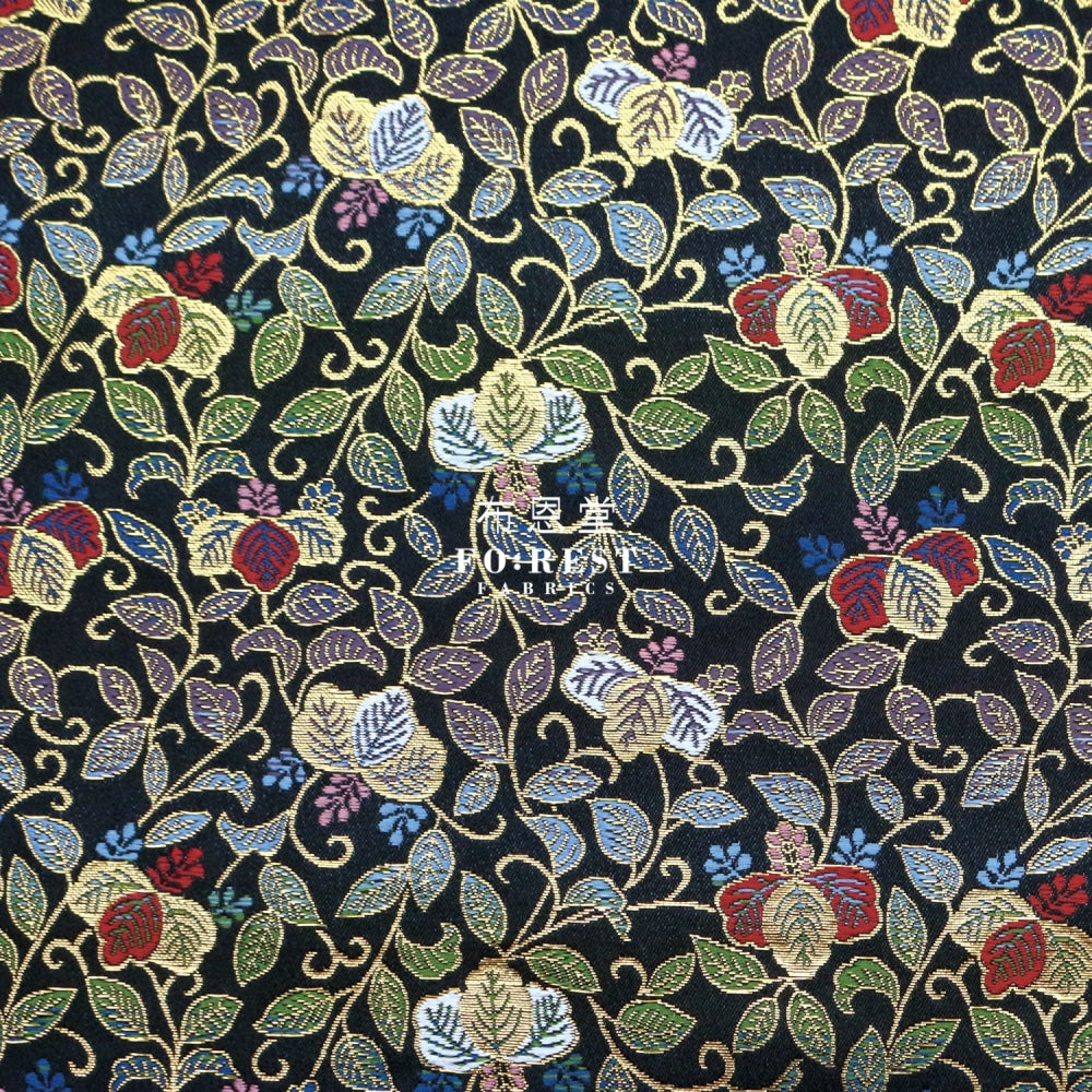 Gold Brocade - Vine Fabric Black Polyester
