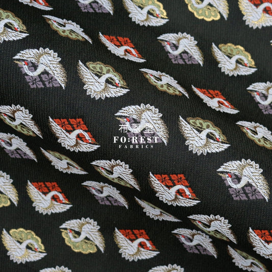 Gold Brocade - Japanese Crane Fabric Black Polyester