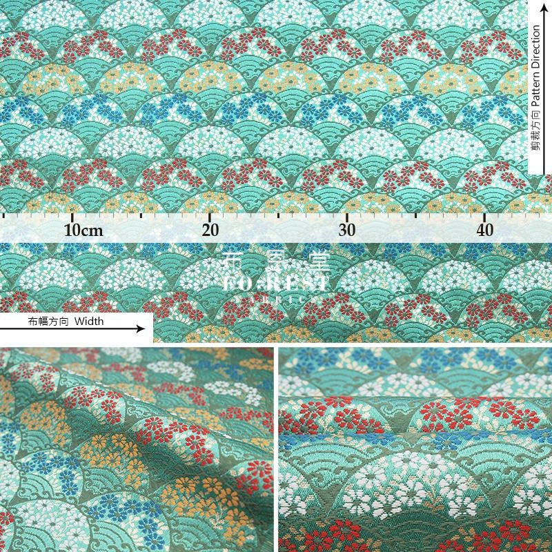 Gold Brocade - Wave Kinran Fabric Green Polyester