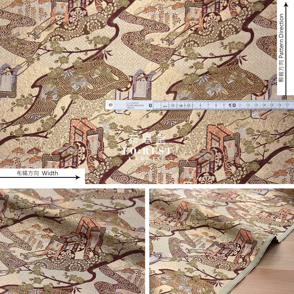 Gold Brocade - Genji Monogatari Emaki Story Fabric 3 Polyester
