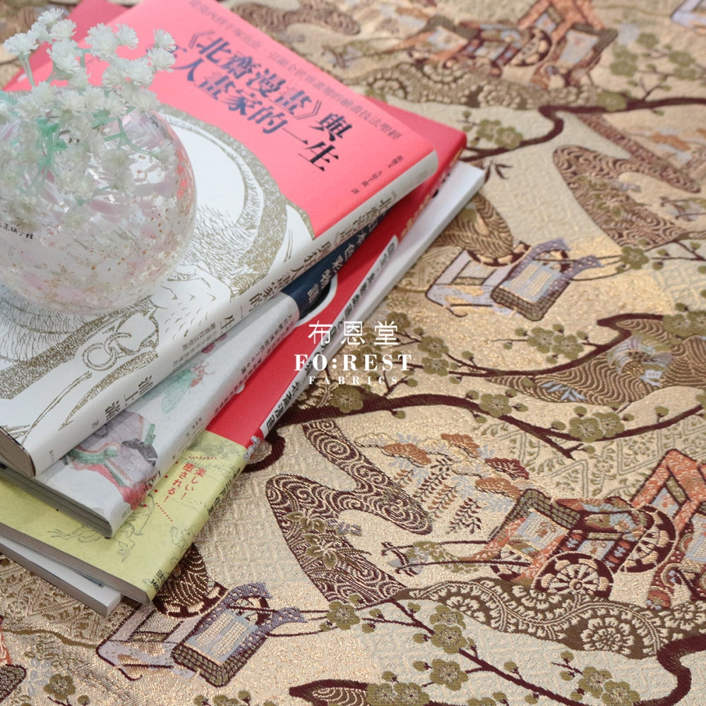 Gold Brocade - Genji Monogatari Emaki Story Fabric 3 Polyester