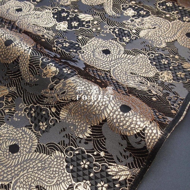 Kinran- Dragon Gold Brocade Fabric Black Polyester