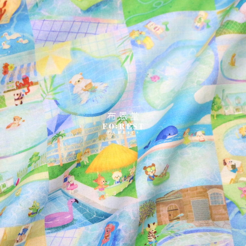 Lawn - Pool Gram Fabric Blue Cotton Lawn