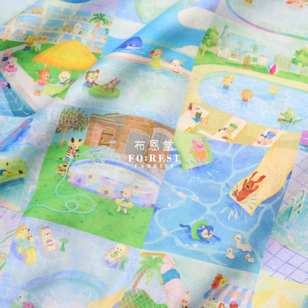 Lawn - Pool Gram Fabric Blue Cotton Lawn