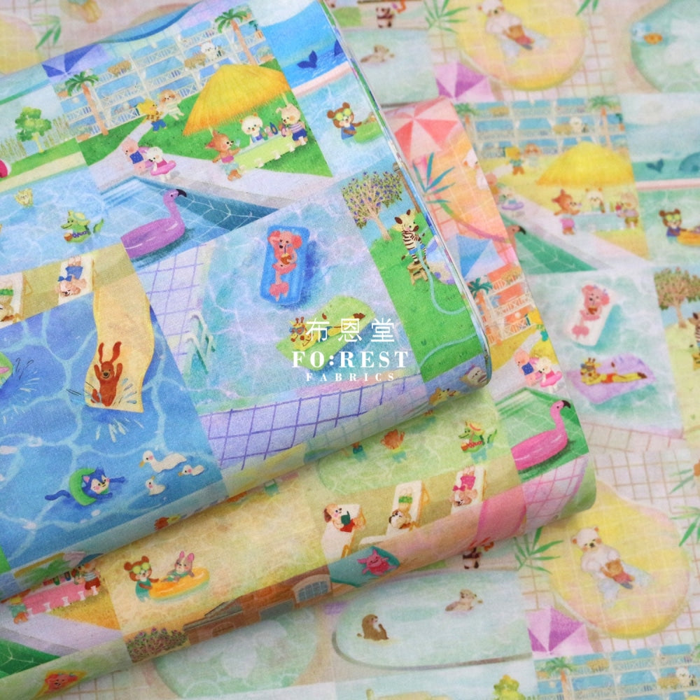 Lawn - Pool Gram Fabric Blue Cotton Lawn