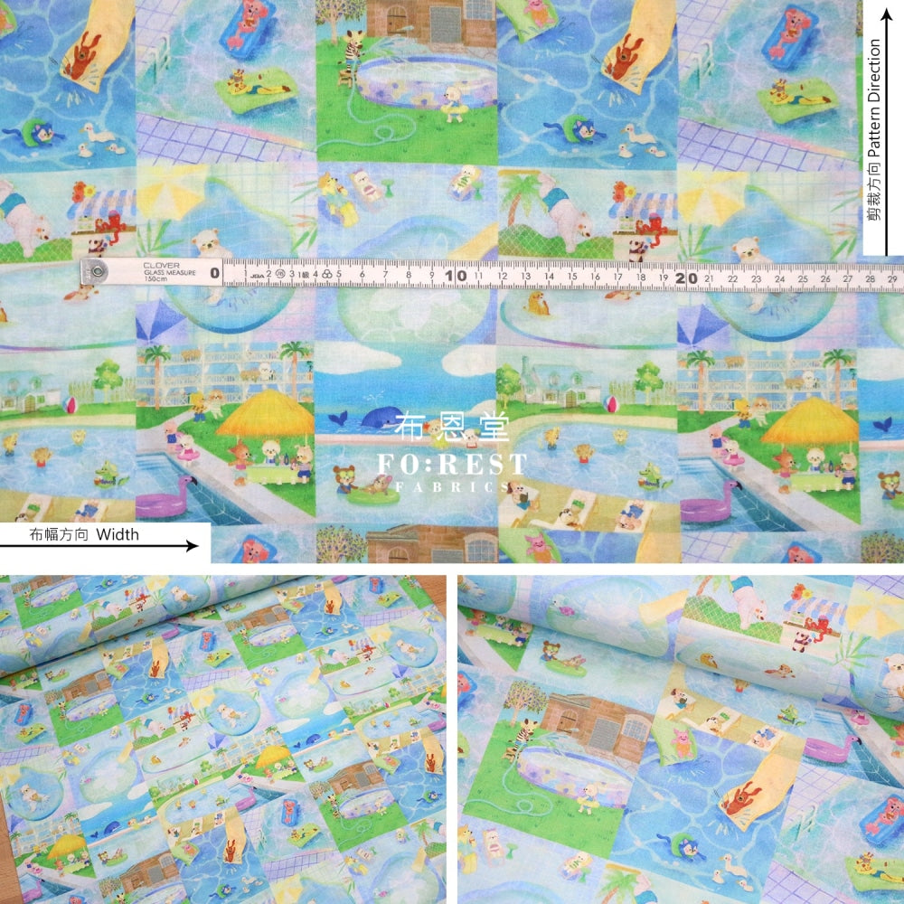 Lawn - Pool Gram Fabric Blue Cotton Lawn