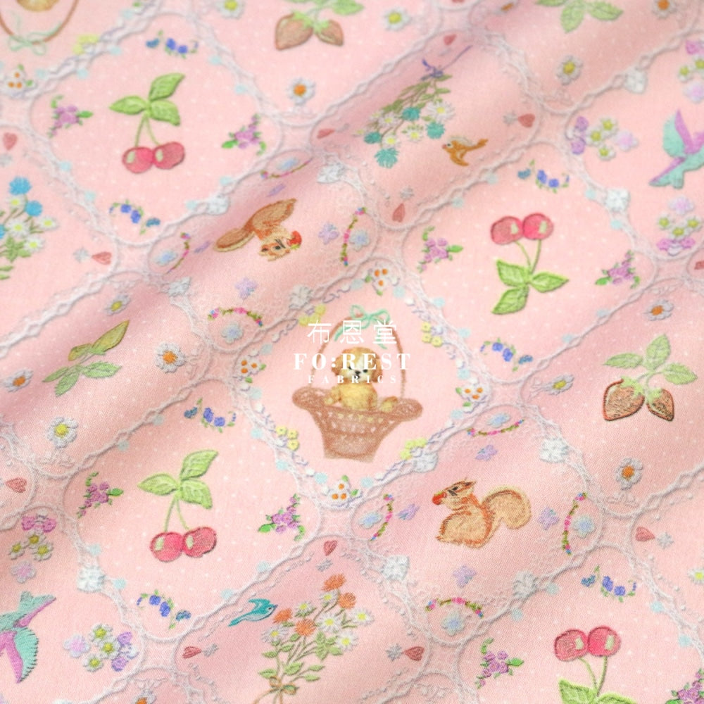 Lawn - Strawberry Lace Fabric Pink Cotton Lawn