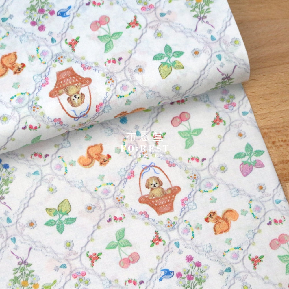 Lawn - Strawberry Lace Fabric White Cotton Lawn