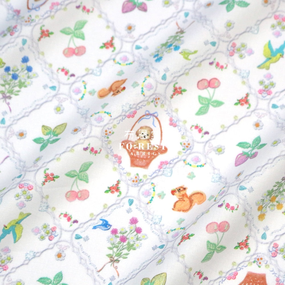 Lawn - Strawberry Lace Fabric White Cotton Lawn