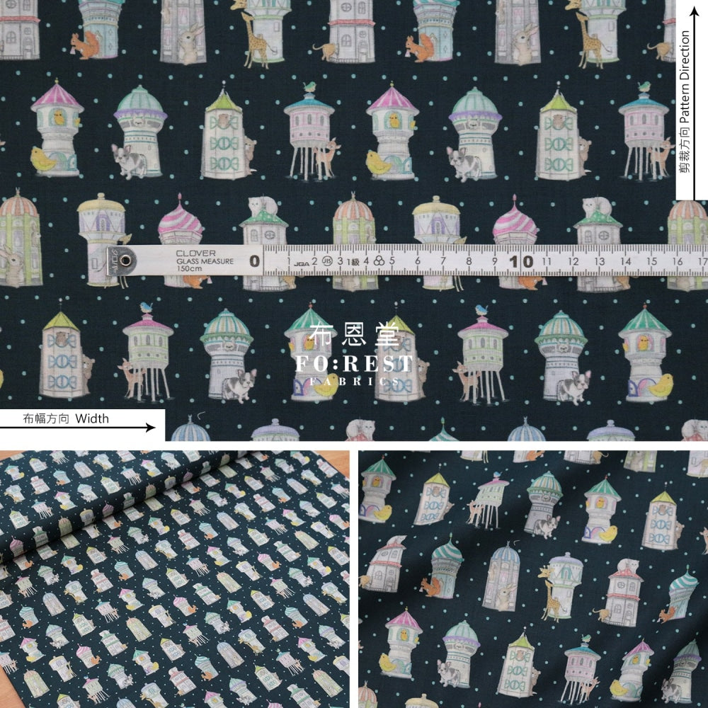 Lawn - Yukiemon House Fabric Navy Cotton Lawn
