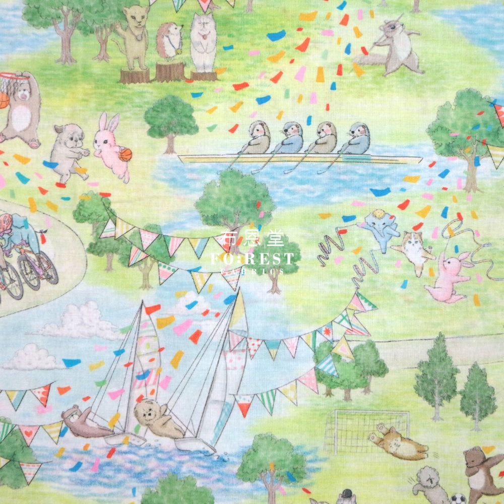 Lawn - Yukiemon Sport Days Fabric Green Cotton Lawn