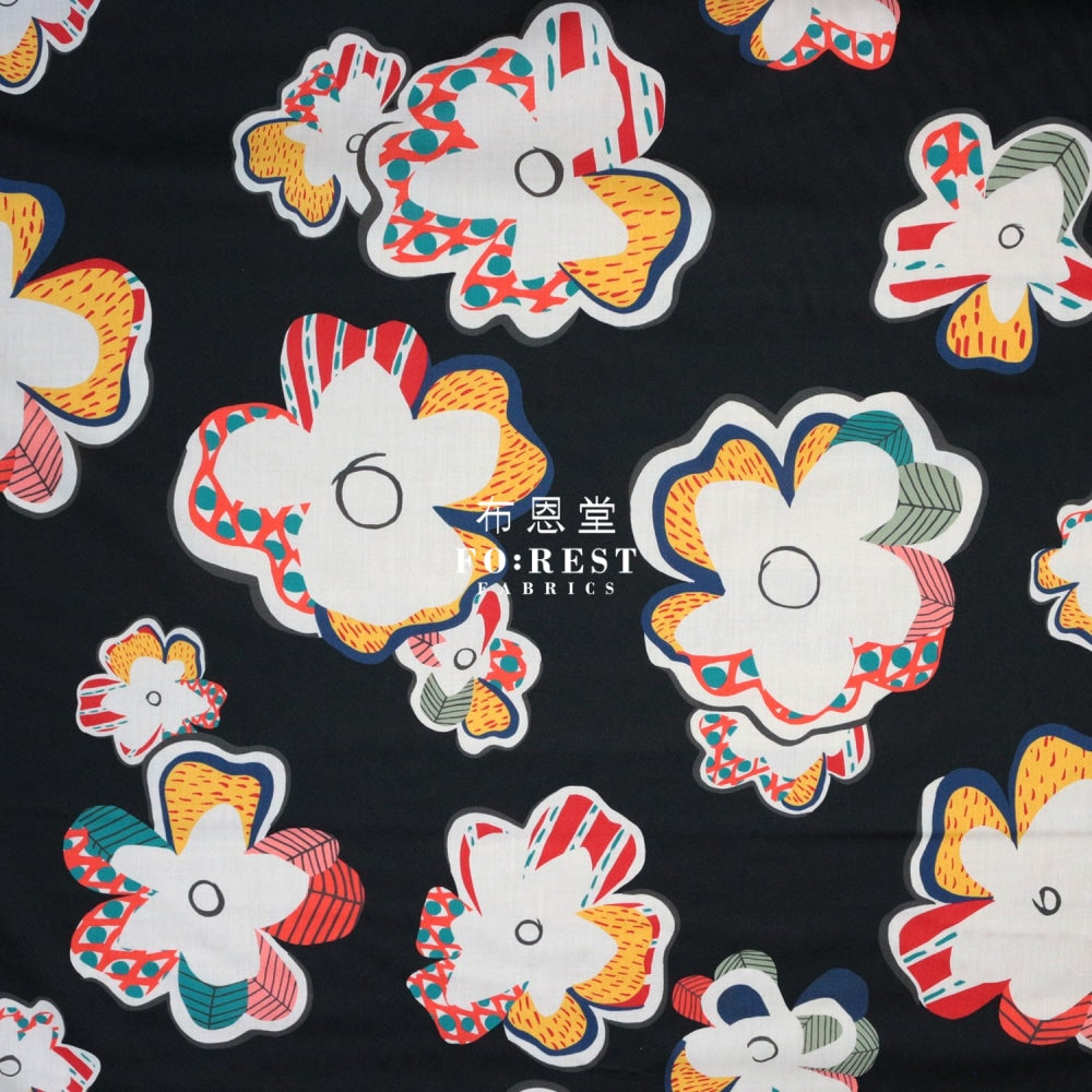 Liberty Of London (Cotton Tana Lawn Fabric) - Festival Flower Black Cotton