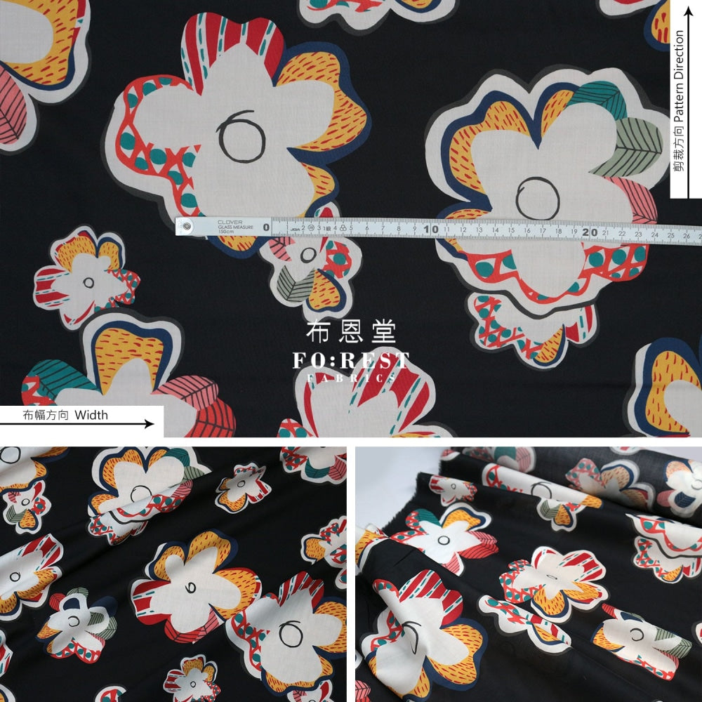 Liberty Of London (Cotton Tana Lawn Fabric) - Festival Flower Black Cotton
