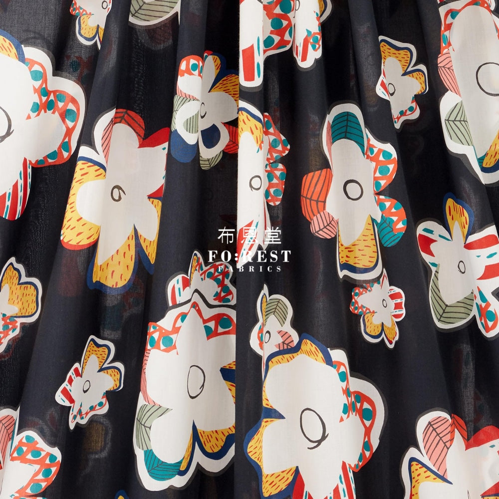 Liberty Of London (Cotton Tana Lawn Fabric) - Festival Flower Black Cotton