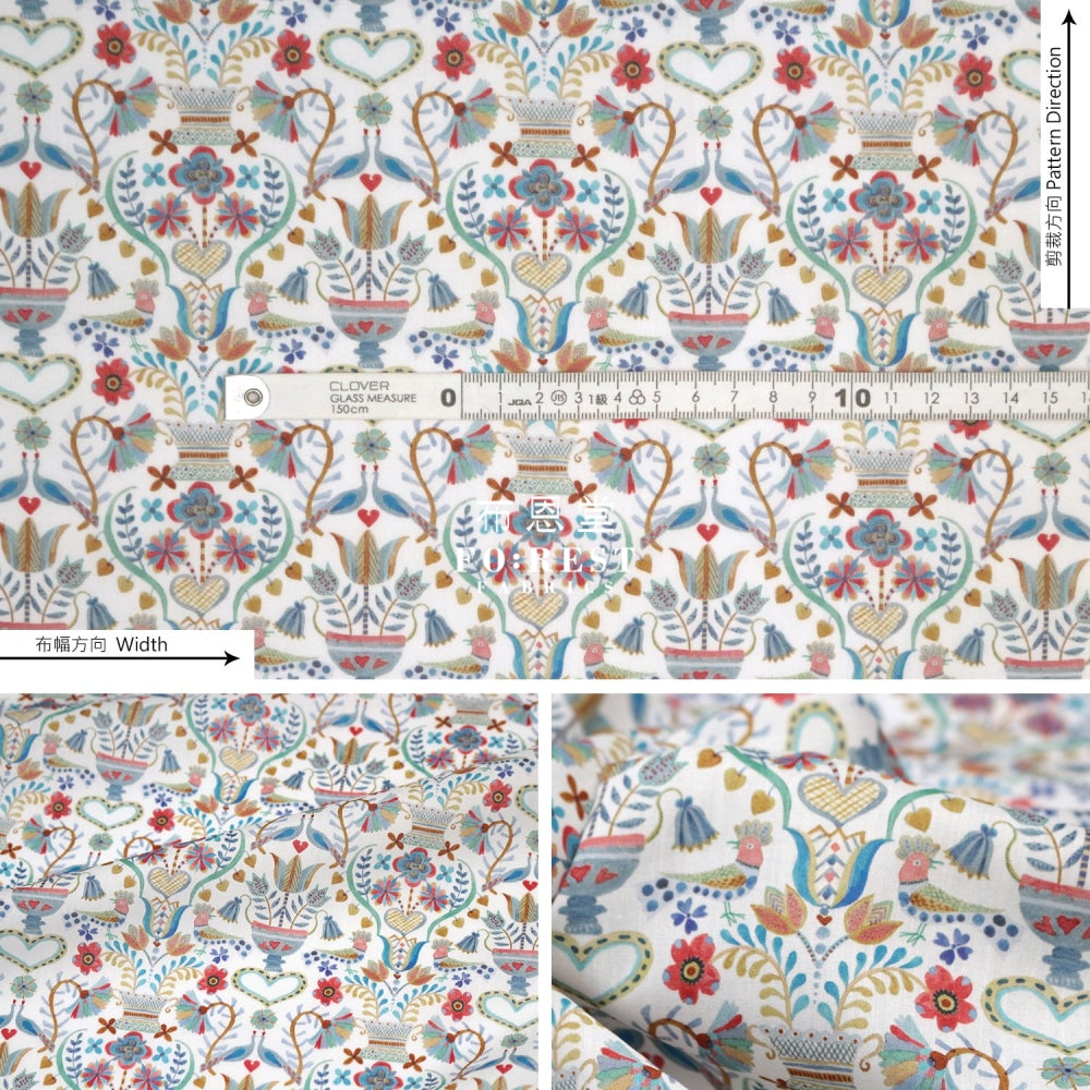 Liberty Of London (Cotton Tana Lawn Fabric) - Love Birds Blue Cotton