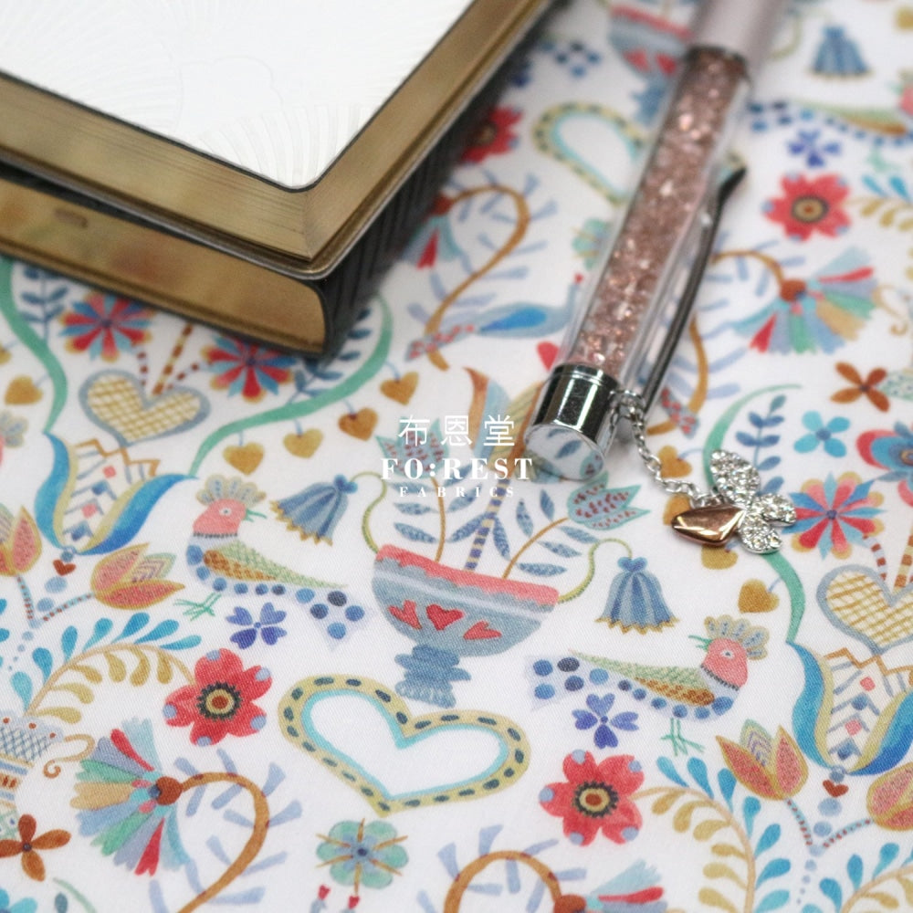 Liberty Of London (Cotton Tana Lawn Fabric) - Love Birds Blue Cotton