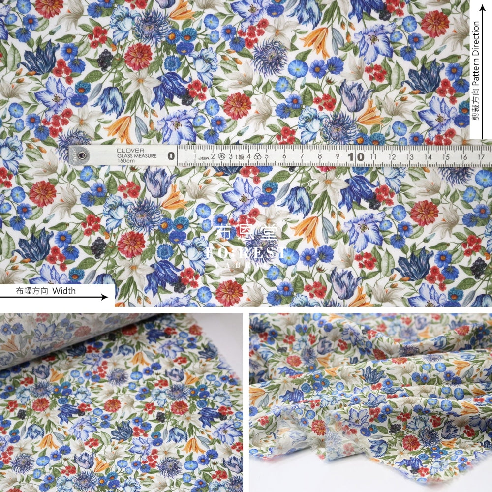 Liberty Of London (Cotton Tana Lawn Fabric) - Royal Garland Blue Cotton