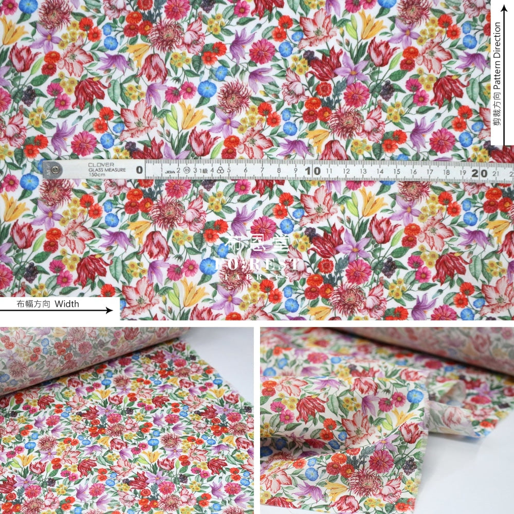 Liberty Of London (Cotton Tana Lawn Fabric) - Royal Garland Red Cotton