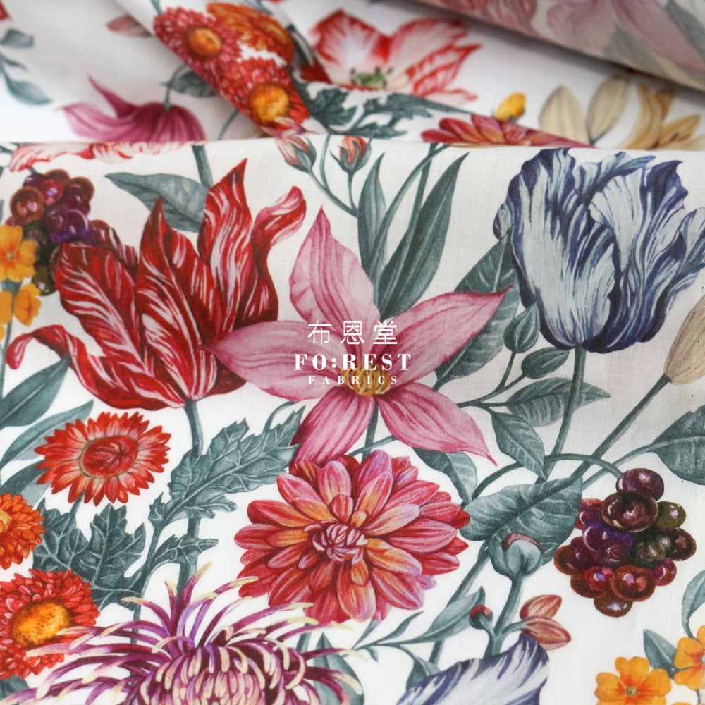Liberty Of London (Cotton Tana Lawn Fabric) - Stately Bouquet White Cotton