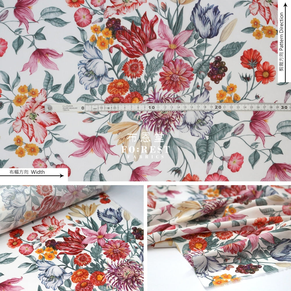 Liberty Of London (Cotton Tana Lawn Fabric) - Stately Bouquet White Cotton