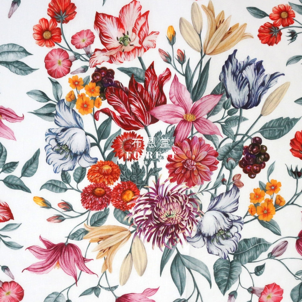 Liberty Of London (Cotton Tana Lawn Fabric) - Stately Bouquet White Cotton