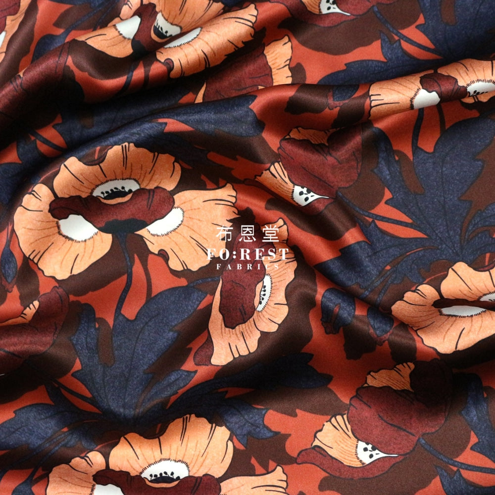 Liberty Of London (Silk Satin) - Butterfirld Poppy Fabric Silk Satin