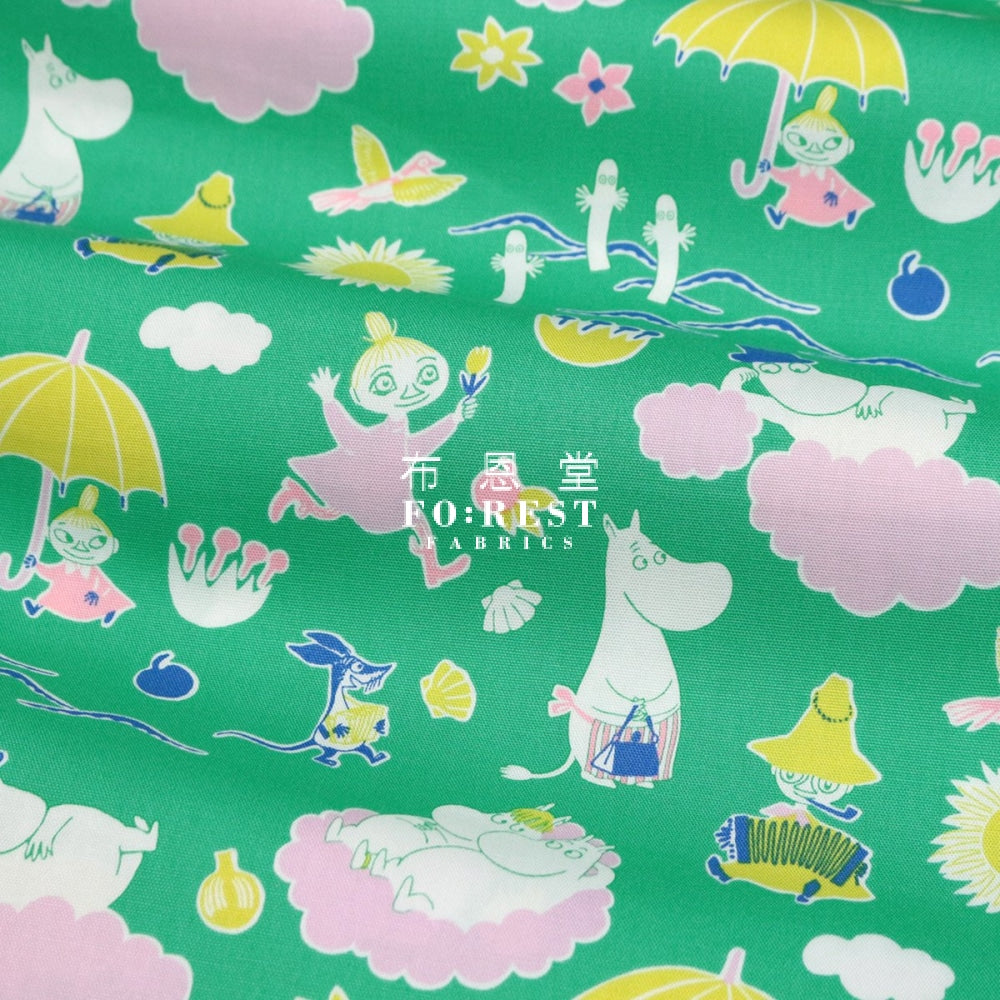 Oxford - Moomin Flower Fabric (Member) A Green Oxford