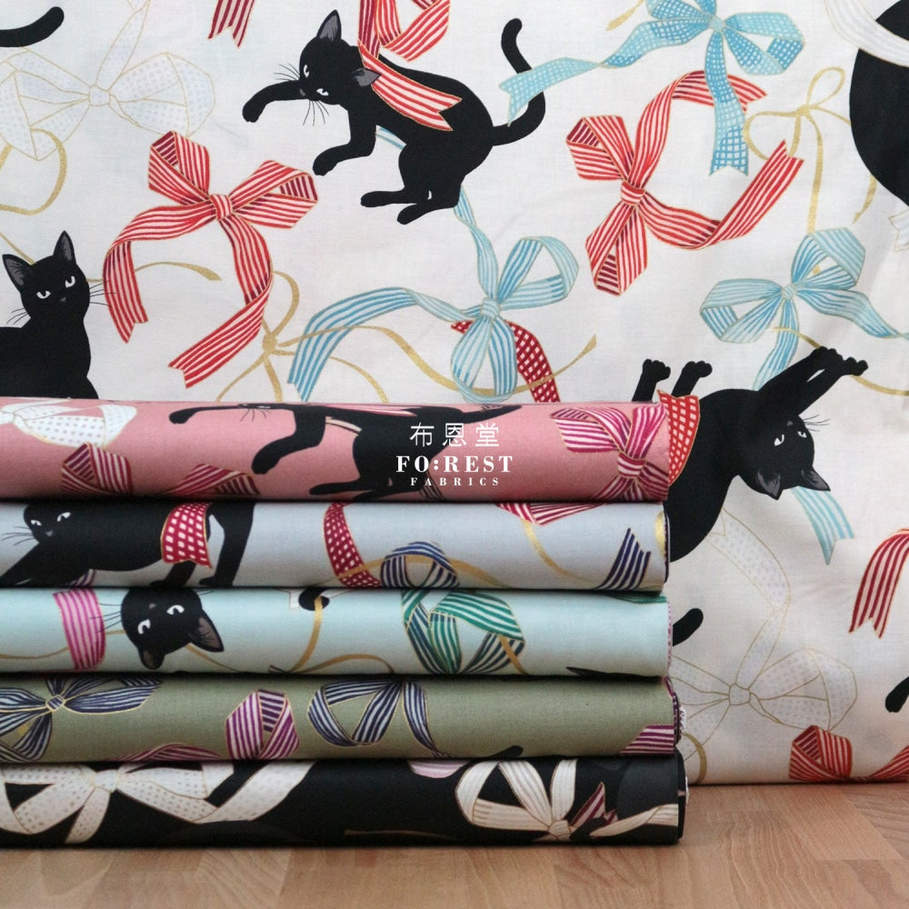 Quilt Gate - Cotton Neko Cats Ribbon Fabric Milky
