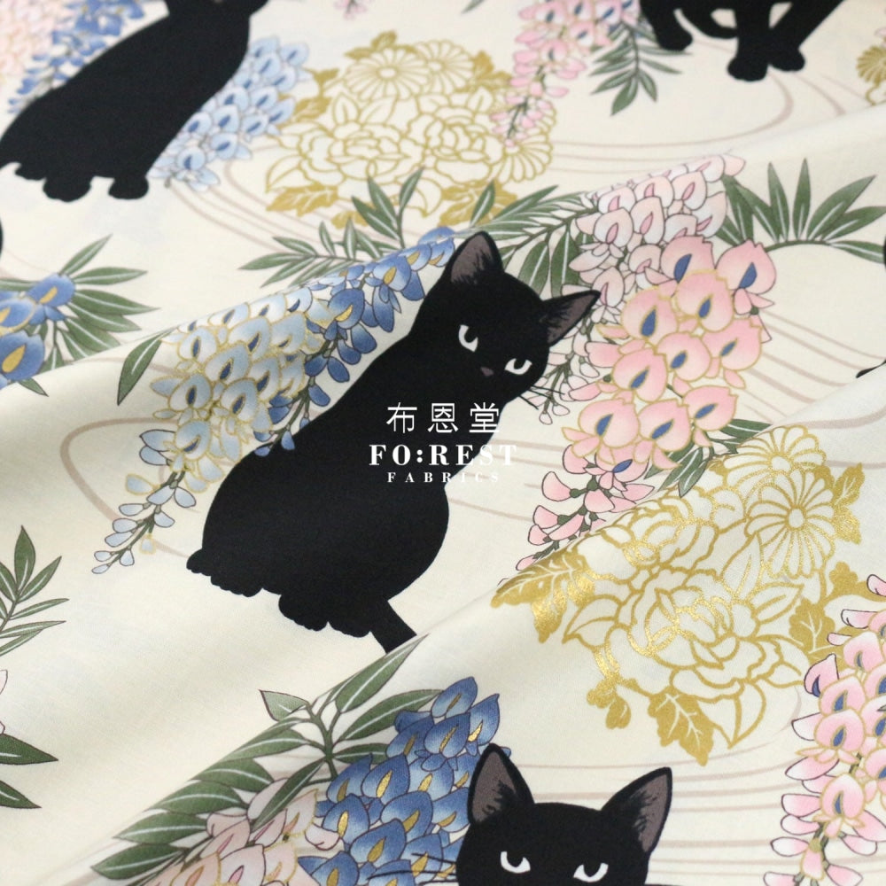 Quilt Gate - Cotton Wisteria Flower Cats Fabric Minky