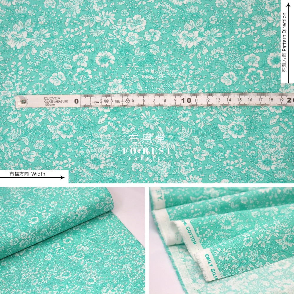 Quilting Liberty - Sunrise Emily Silhouette Flower Lt.green Lasenby Cotton
