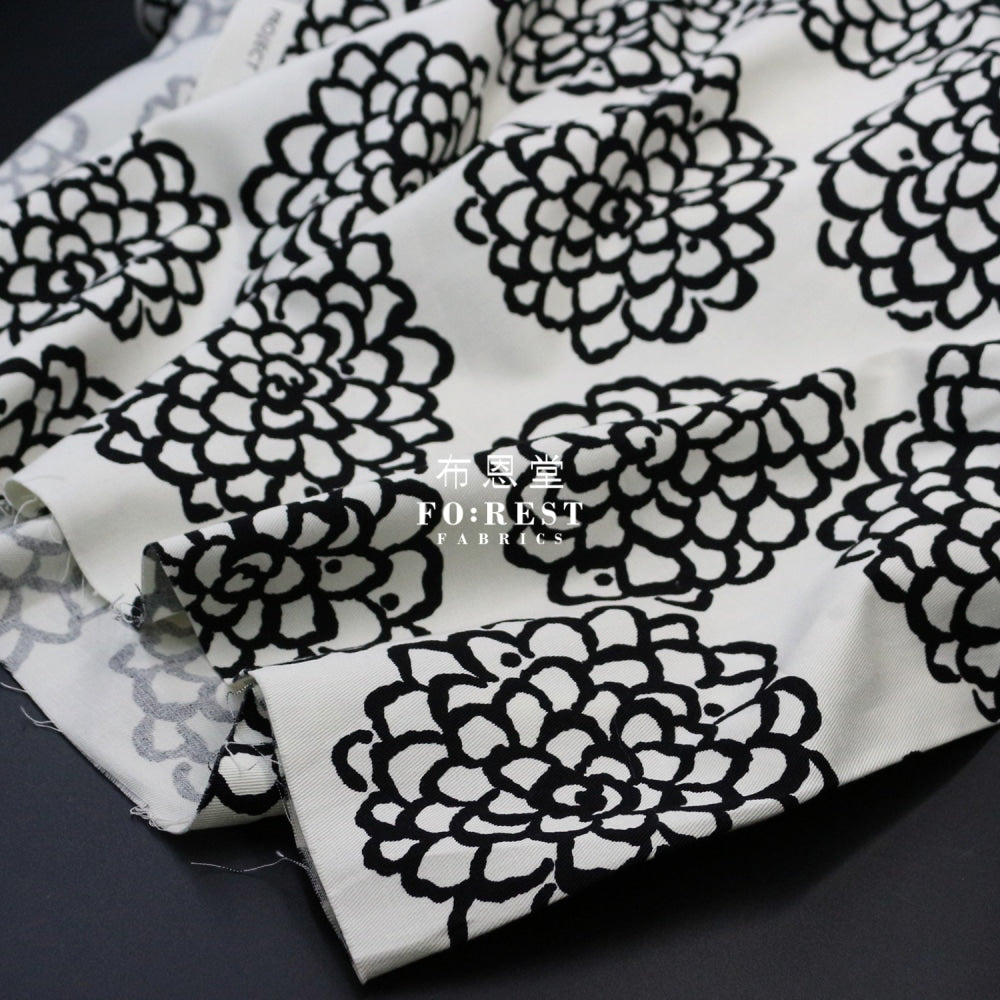 Twill - Peony Fabric Black Twill