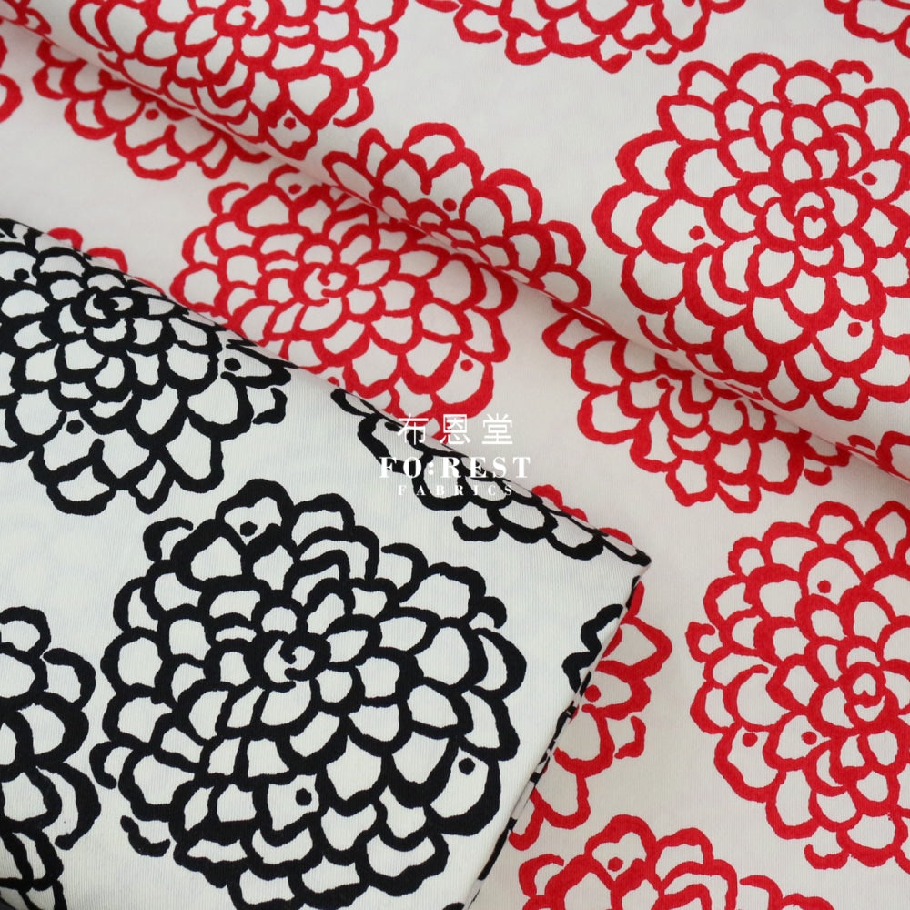 Twill - Peony Fabric Black Twill