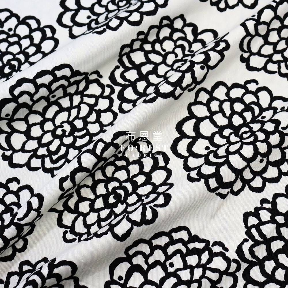 Twill - Peony Fabric Black Twill