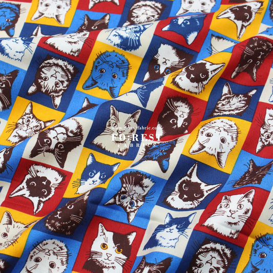 cotton - POP ART Cats fabric Red