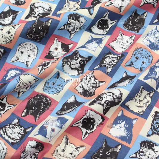 cotton - POP ART Cats fabric BluePink