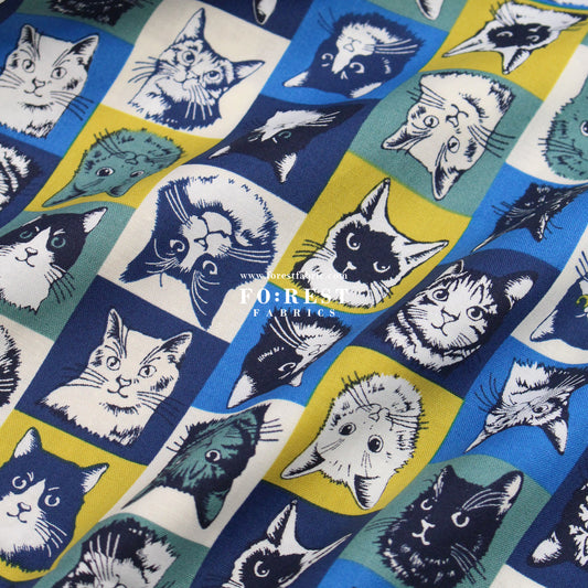 cotton - POP ART Cats fabric Bluegreen