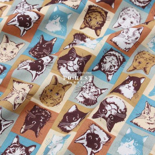 cotton - POP ART Cats fabric Brown