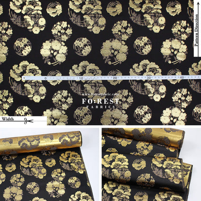 Gold Brocade - Pine Phoenix fabric Black