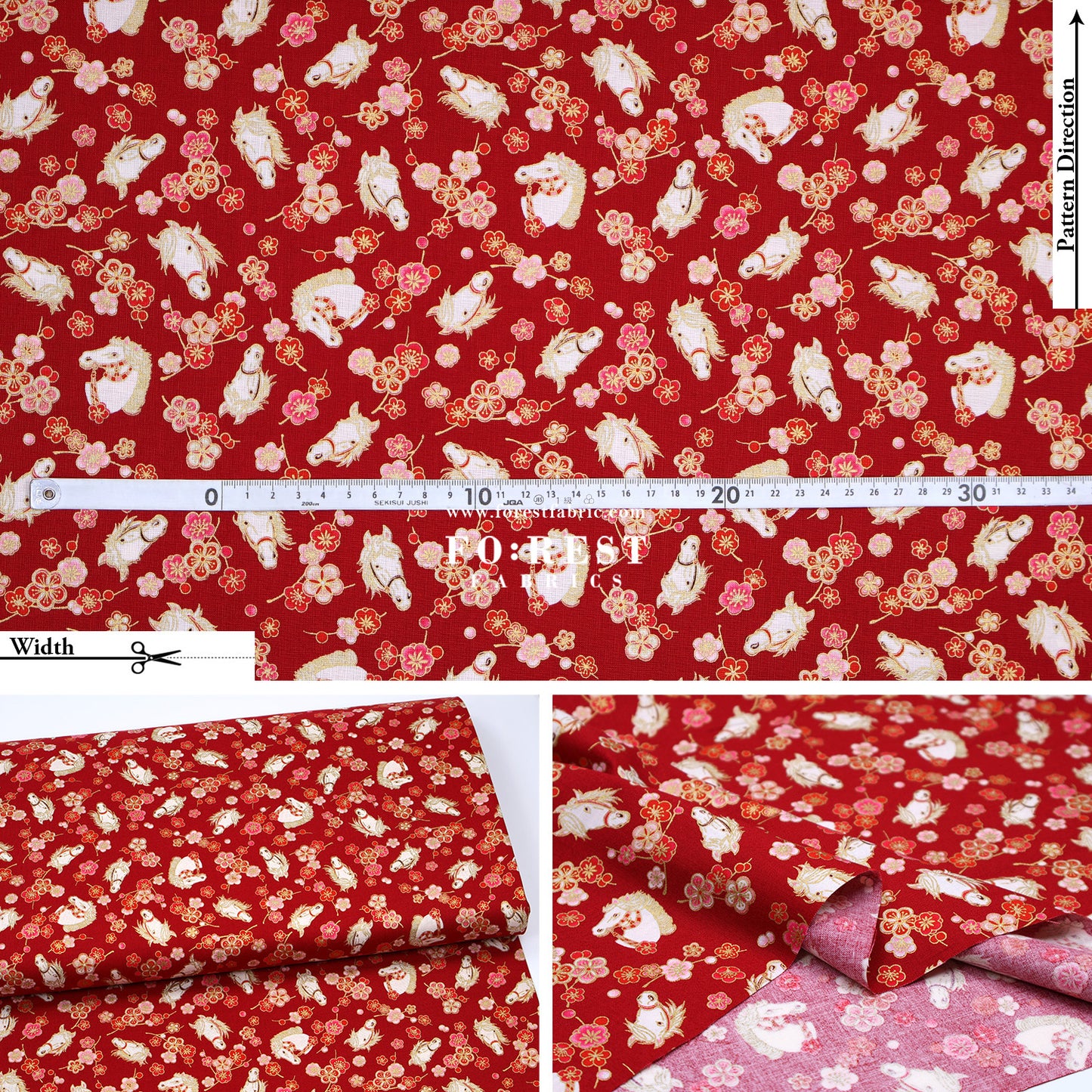 cotton - Plum Blossom Horse with metallic fabric