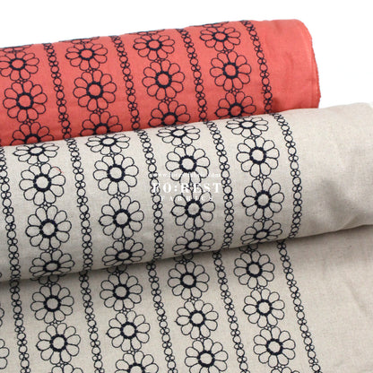 embroidery cotton Linen - Daisy Flower fabric OrangePink