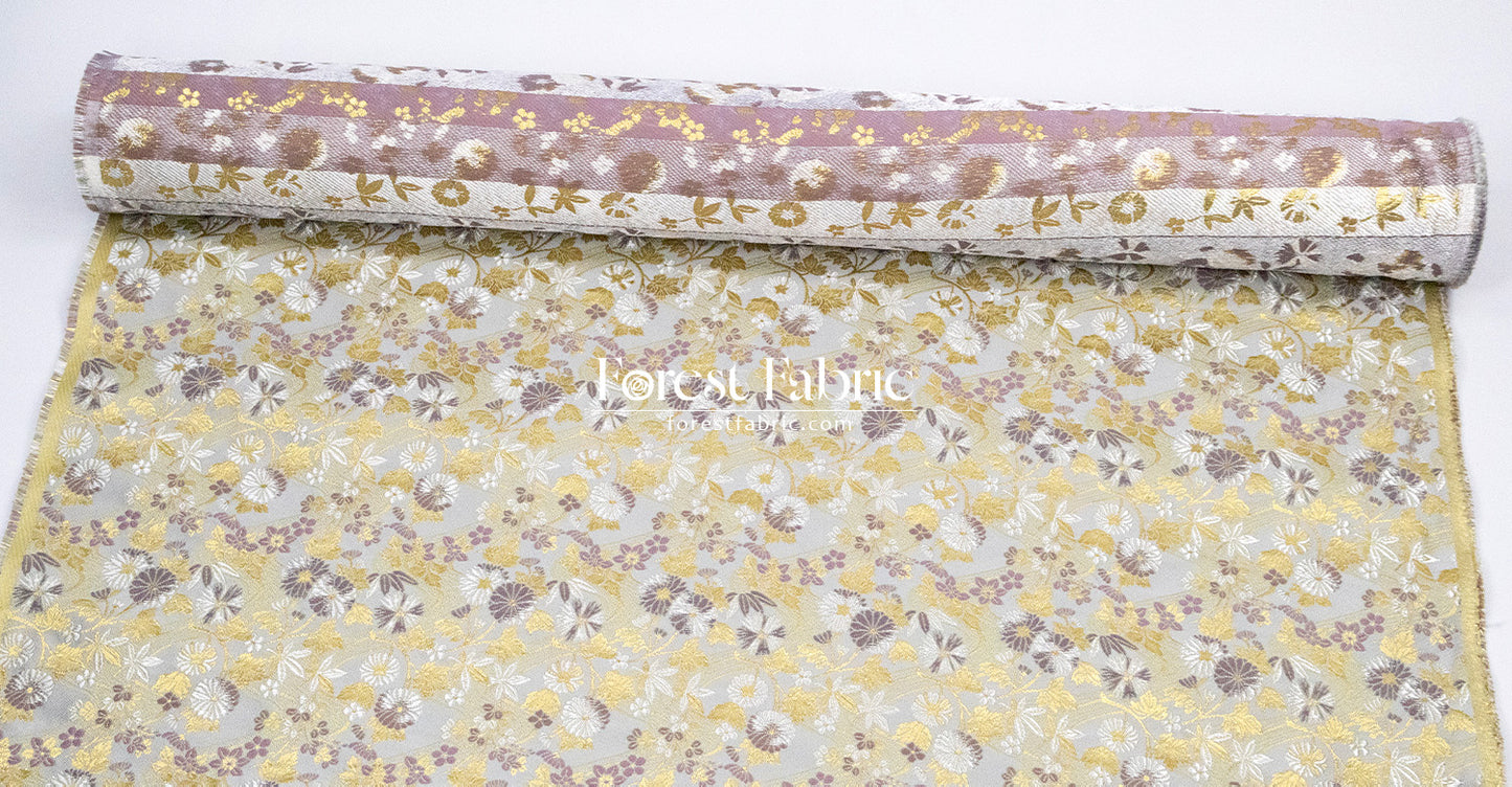 Gold Brocade - Zen Garden fabric Milky Gray