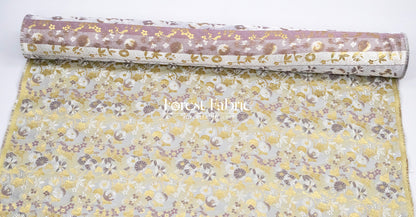 Gold Brocade - Zen Garden fabric Milky Gray